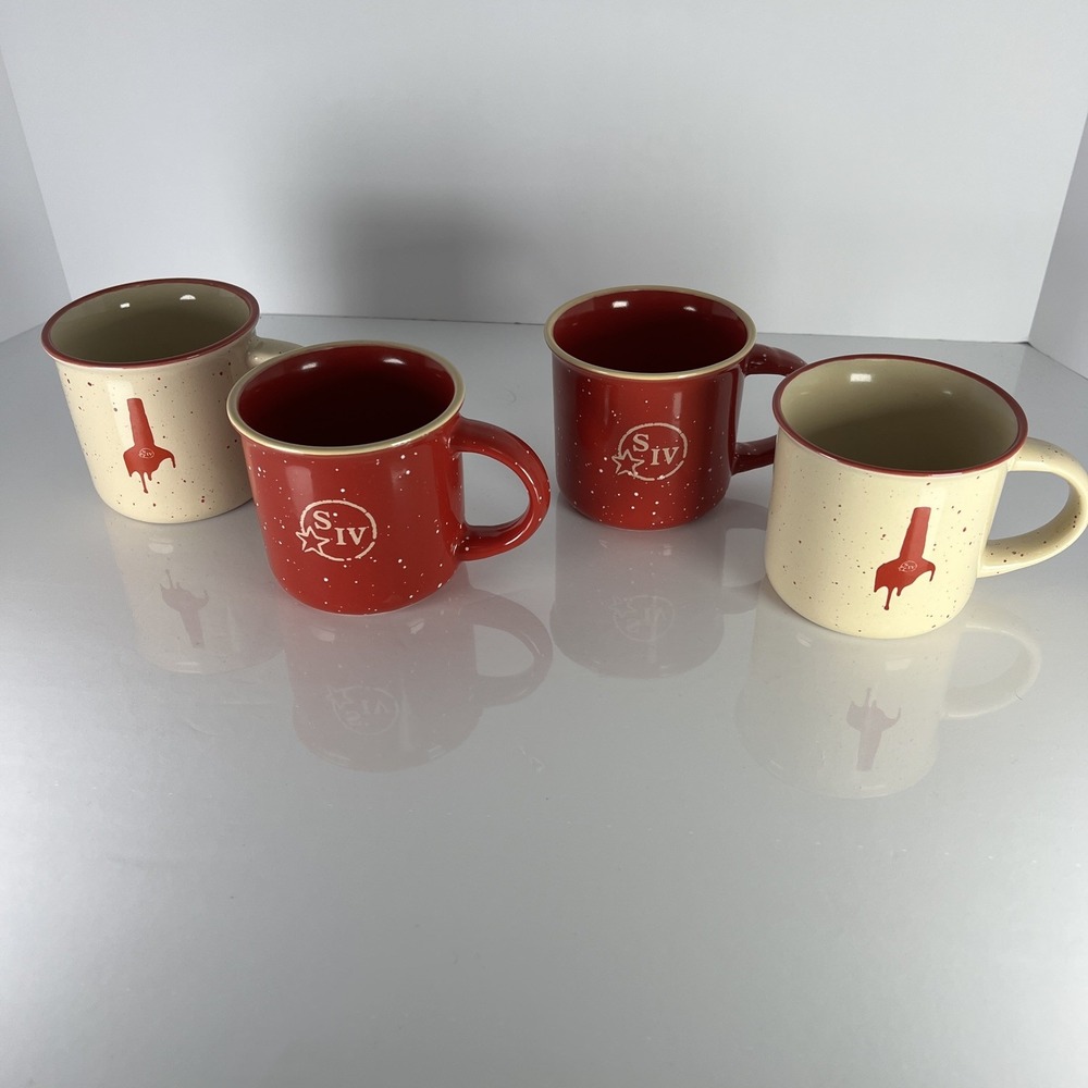 Set of 4 Makers Mark Bourbon Whiskey Red/Tan Speckled Sip w/ Care Mug EUC